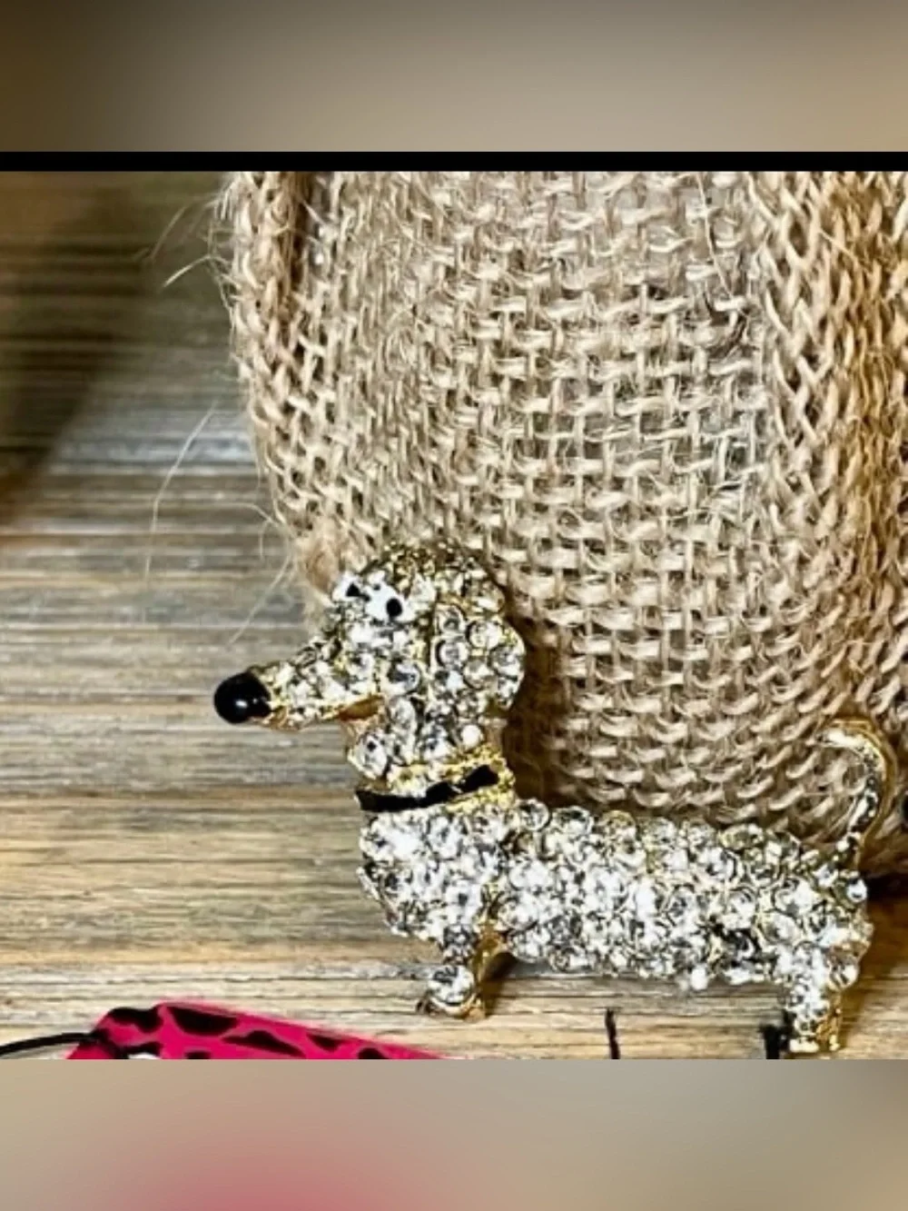 Sparkly Clear Rhinestone Dachshund Wiener Dog Brooch Pin & Pendant NWOT